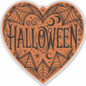 Halloween Heart, Orange Heart Shape, Holiday Sticker (Voorkant)