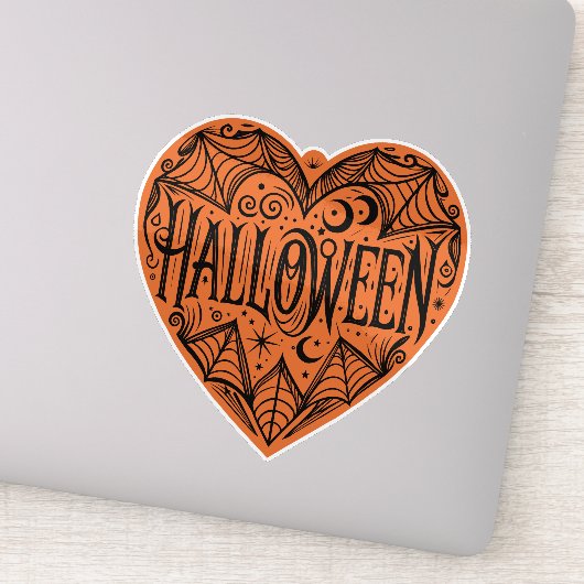 Halloween Heart, Orange Heart Shape, Holiday Sticker (Detail)