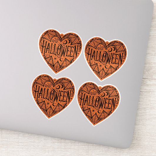 Halloween Heart, Orange Heart Shape, Holiday Sticker (Detail)
