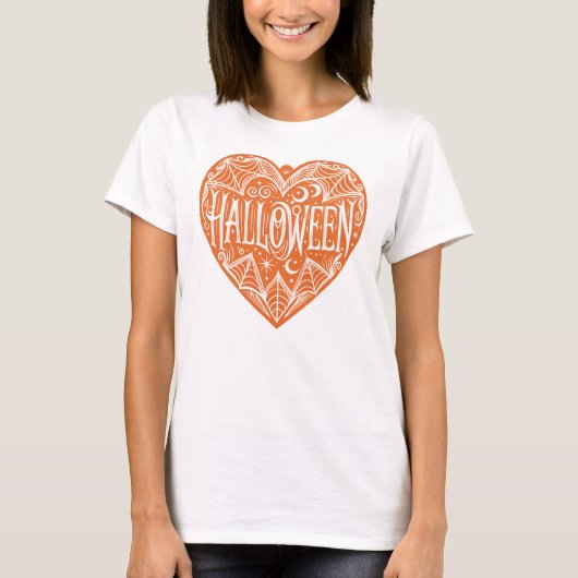 Halloween Heart, Orange Heart Shape, Holiday T-shirt (Voorkant)