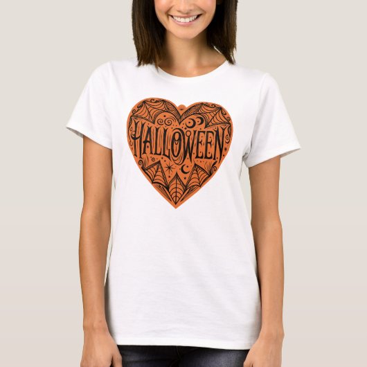 Halloween Heart, Orange Heart Shape, Holiday T-shirt (Voorkant)