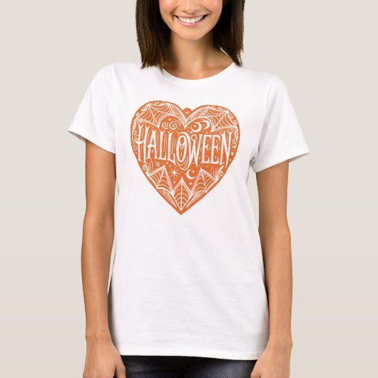 Halloween Heart, Orange Heart Shape, Holiday T-shirt (Voorkant)