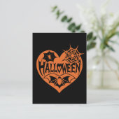 Halloween Heart, Orange Heart Shape, Spider Web Briefkaart (Staand voorkant)