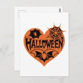 Halloween Heart, Orange Heart Shape, Spider Web Briefkaart (Voorkant / Achterkant)