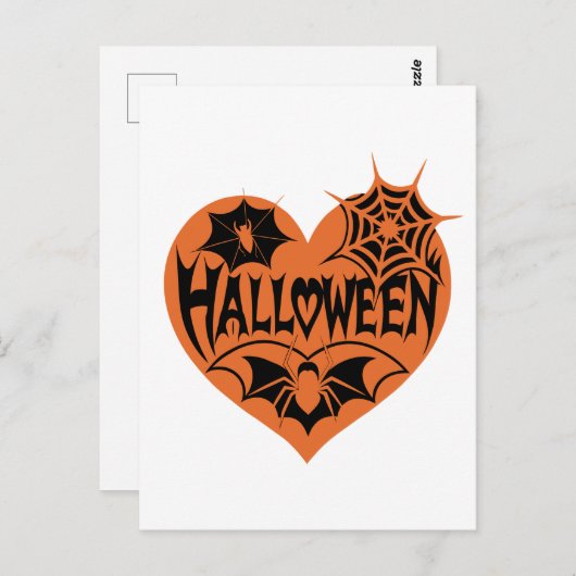 Halloween Heart, Orange Heart Shape, Spider Web Briefkaart (Voorkant / Achterkant)