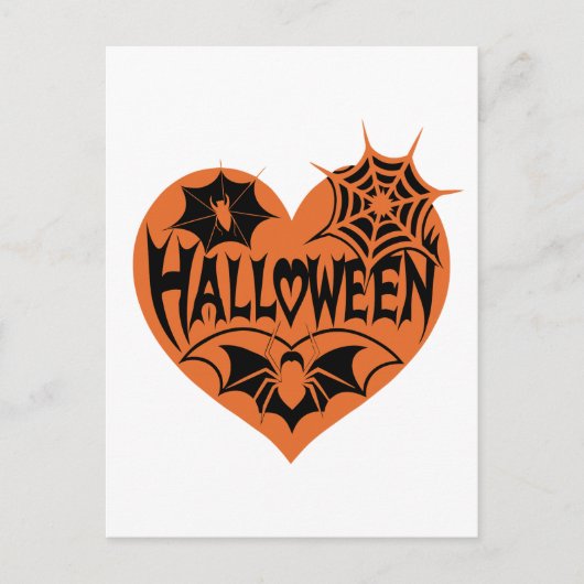 Halloween Heart, Orange Heart Shape, Spider Web Briefkaart (Voorkant)