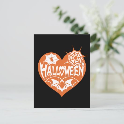 Halloween Heart, Orange Heart Shape, Spider Web Briefkaart (Staand voorkant)