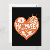 Halloween Heart, Orange Heart Shape, Spider Web Briefkaart (Voorkant / Achterkant)