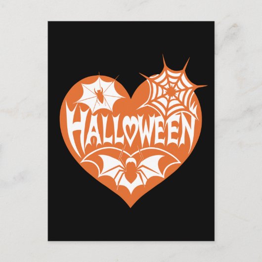 Halloween Heart, Orange Heart Shape, Spider Web Briefkaart (Voorkant)