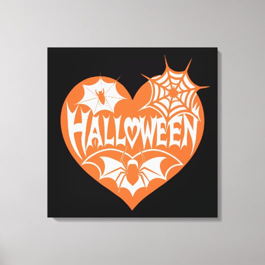 Halloween Heart, Orange Heart Shape, Spider Web Canvas Afdruk (Voorkant)