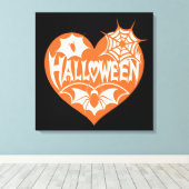 Halloween Heart, Orange Heart Shape, Spider Web Canvas Afdruk (Insitu (Houten vloer))