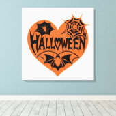 Halloween Heart, Orange Heart Shape, Spider Web Canvas Afdruk (Insitu (Houten vloer))