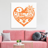Halloween Heart, Orange Heart Shape, Spider Web Canvas Afdruk (Insitu (Woonkamer))