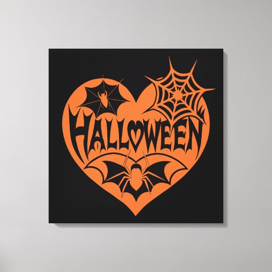 Halloween Heart, Orange Heart Shape, Spider Web Canvas Afdruk (Voorkant)