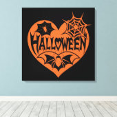Halloween Heart, Orange Heart Shape, Spider Web Canvas Afdruk (Insitu (Houten vloer))