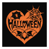 Halloween Heart, Orange Heart Shape, Spider Web Foto Afdruk (Voorkant)