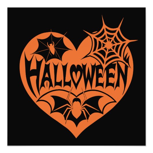 Halloween Heart, Orange Heart Shape, Spider Web Foto Afdruk (Voorkant)
