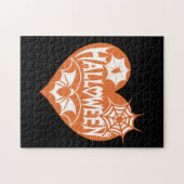 Halloween Heart, Orange Heart Shape, Spider Web Legpuzzel (Horizontaal)