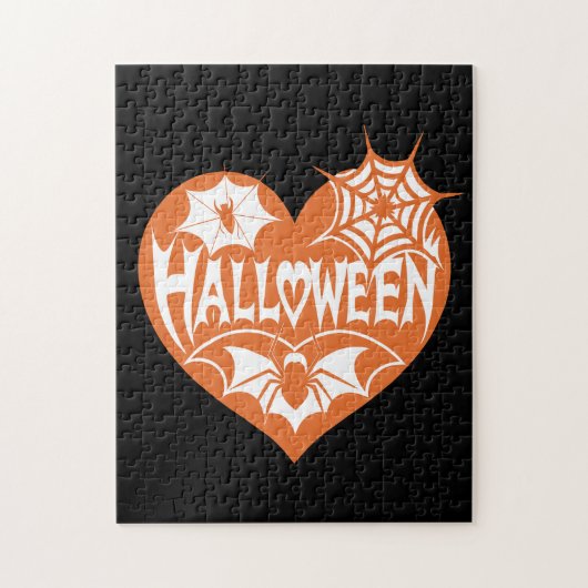 Halloween Heart, Orange Heart Shape, Spider Web Legpuzzel (Verticaal)