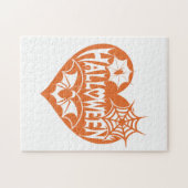 Halloween Heart, Orange Heart Shape, Spider Web Legpuzzel (Horizontaal)