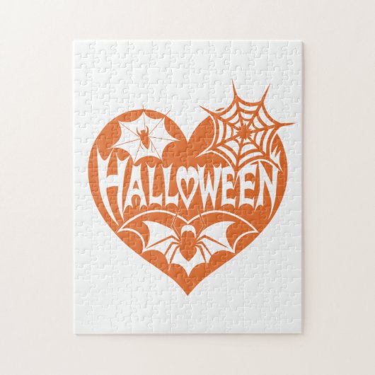 Halloween Heart, Orange Heart Shape, Spider Web Legpuzzel (Verticaal)