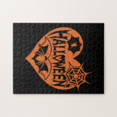 Halloween Heart, Orange Heart Shape, Spider Web Legpuzzel (Horizontaal)