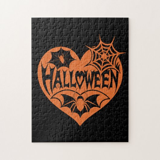 Halloween Heart, Orange Heart Shape, Spider Web Legpuzzel (Verticaal)