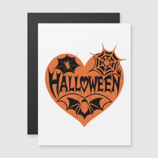 Halloween Heart, Orange Heart Shape, Spider Web Magnetische Uitnodiging (Voorkant / Achterkant)