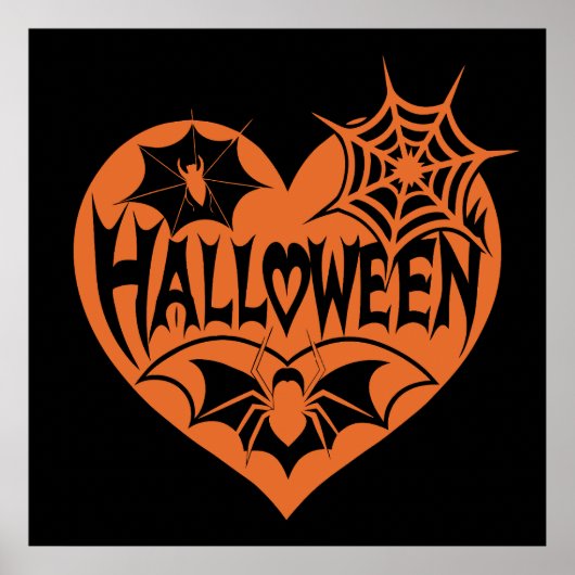 Halloween Heart, Orange Heart Shape, Spider Web Poster (Voorkant)