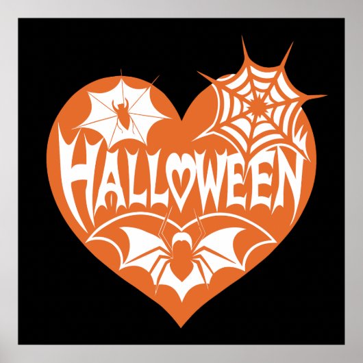 Halloween Heart, Orange Heart Shape, Spider Web Poster (Voorkant)