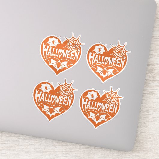 Halloween Heart, Orange Heart Shape, Spider Web Sticker (Detail)