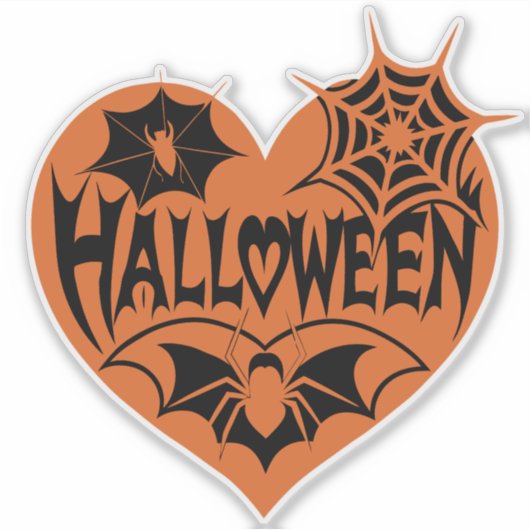 Halloween Heart, Orange Heart Shape, Spider Web Sticker (Voorkant)