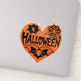 Halloween Heart, Orange Heart Shape, Spider Web Sticker