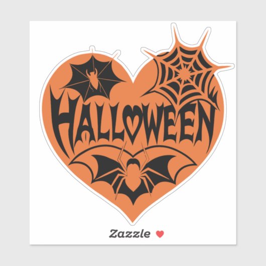 Halloween Heart, Orange Heart Shape, Spider Web Sticker (Vel)