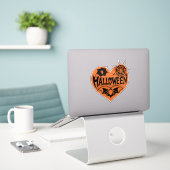Halloween Heart, Orange Heart Shape, Spider Web Sticker (Laptop op bureau)