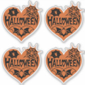 Halloween Heart, Orange Heart Shape, Spider Web Sticker (Voorkant)