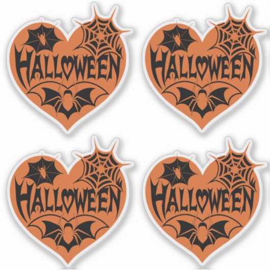 Halloween Heart, Orange Heart Shape, Spider Web Sticker (Voorkant)