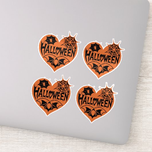 Halloween Heart, Orange Heart Shape, Spider Web Sticker (Detail)