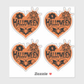 Halloween Heart, Orange Heart Shape, Spider Web Sticker (Vel)