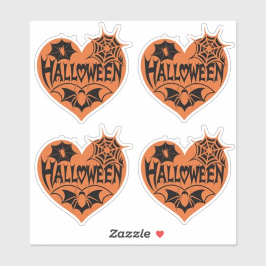Halloween Heart, Orange Heart Shape, Spider Web Sticker (Vel)