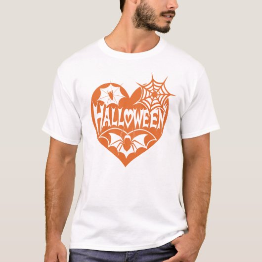 Halloween Heart, Orange Heart Shape, Spider Web T-shirt (Voorkant)