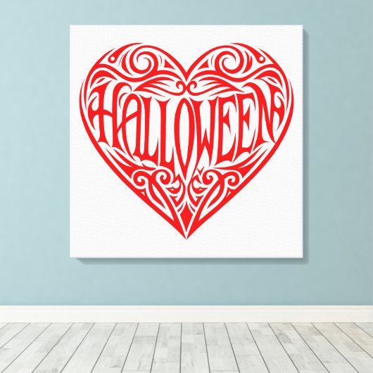 Halloween Heart, Red Heart, Holiday Canvas Afdruk (Insitu (Houten vloer))