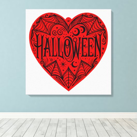 Halloween Heart, Red Heart Shape, Holiday Canvas Afdruk (Insitu (Houten vloer))