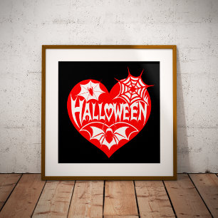 Halloween Heart, Red Heart Shape, Spider Web Folie Afdrukken