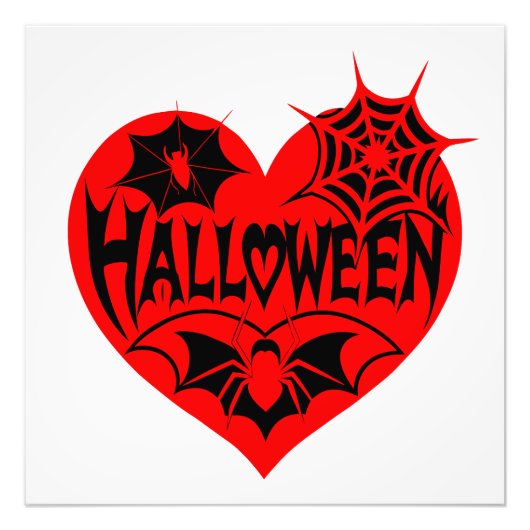 Halloween Heart, Red Heart Shape, Spider Web Foto Afdruk (Voorkant)