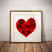 Halloween Heart, Red Heart Shape, Spider Web Foto Afdruk