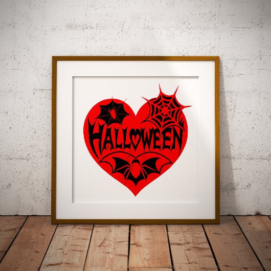 Halloween Heart, Red Heart Shape, Spider Web Foto Afdruk