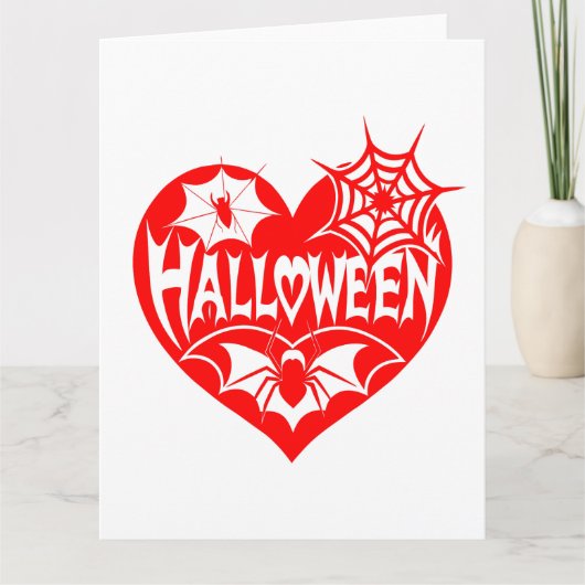 Halloween Heart, Red Heart Shape, Spider Web Kaart (Voorkant)