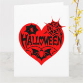 Halloween Heart, Red Heart Shape, Spider Web Kaart (Gele Bloem)