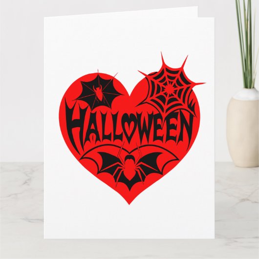 Halloween Heart, Red Heart Shape, Spider Web Kaart (Voorkant)